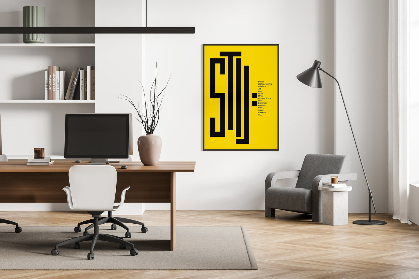 Stil: schwarz&gelb, Design, Poster, Kunst, Druck, Wanddekoration, minimalistisch, grafisch, Interior, Wandkunst, Kunstdruck, Büro, Zuhause, exklusiv, modern