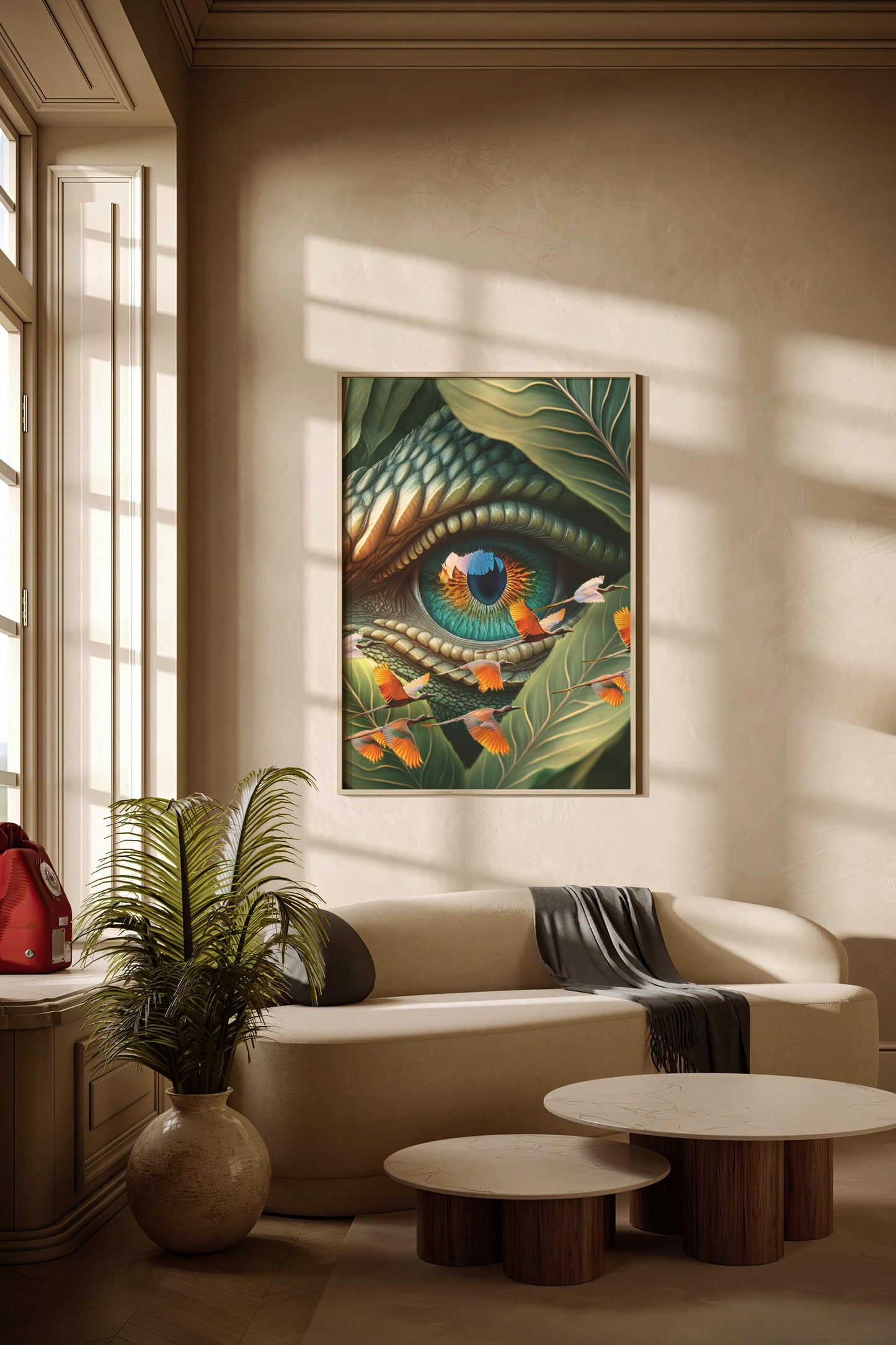 Paradiesvögel & Echse, Design, Poster, Kunst, Druck, Wanddekor, Illustration, Interior, Wandkunst, Kunstdruck, Büro, Zuhause, exklusiv, modern