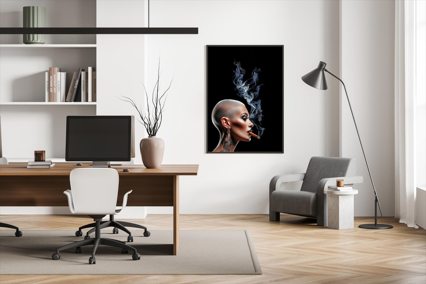 frau raucht Zigarre, Portrait, Poster, Kunst, Druck, Bild, Illustration, Interior, Wandkunst, Kunstdruck, Empowerment, Rauch, exklusiv, modern