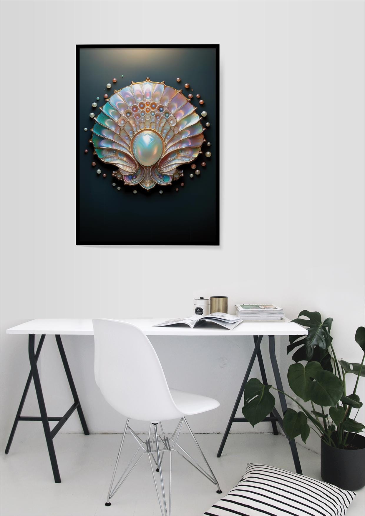 Perlmutt-Fächer, Design, Poster, Kunst, Druck, Wanddekor, minimalistisch, grafisch, Interior, Wandkunst, Kunstdruck, Büro, Zuhause, exklusiv, modern