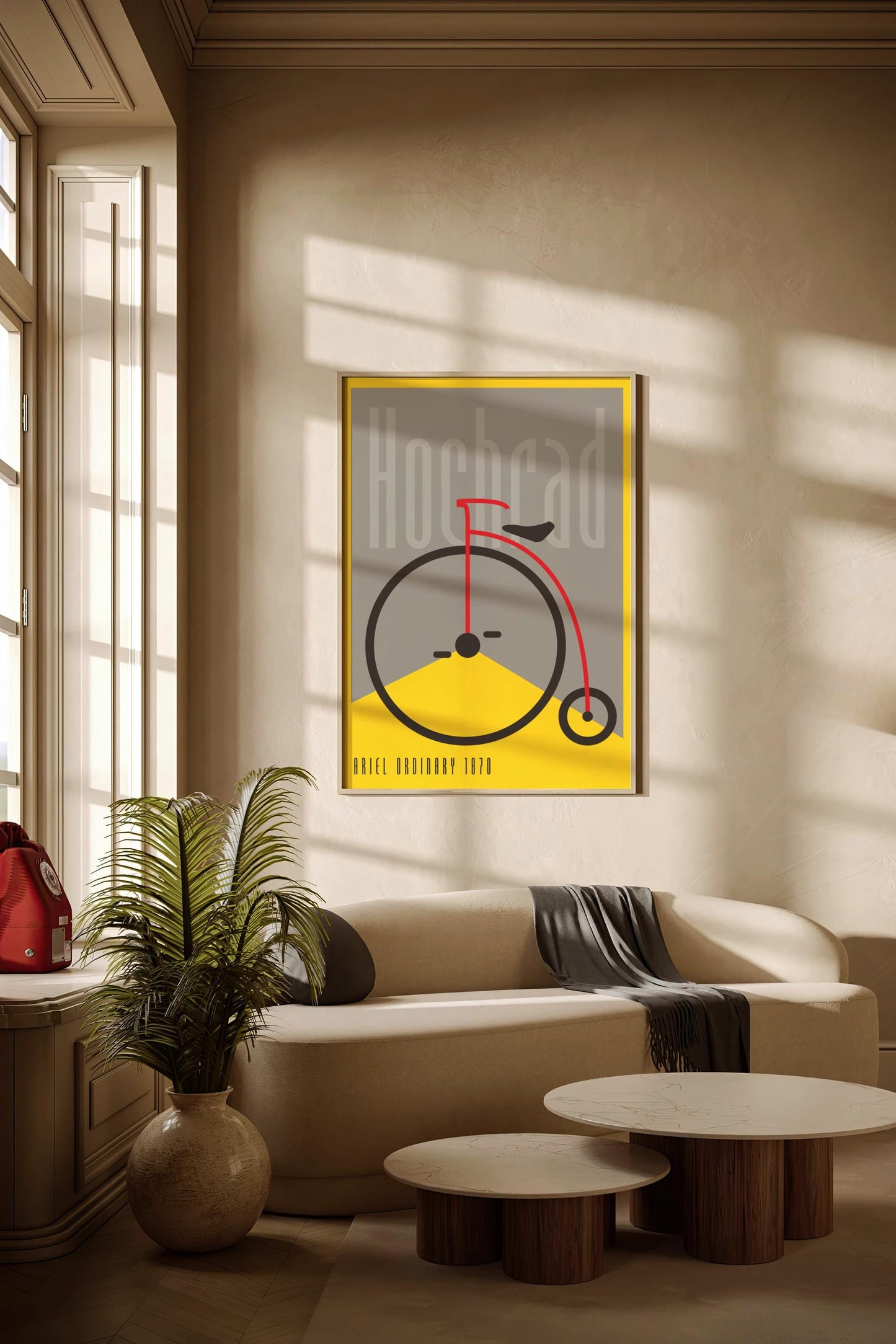 Hochrad Ariel, Design, Poster, Kunst, Druck, Wanddekor, minimalistisch, Grafik, Interior, Wandkunst, Kunstdruck, Büro, Zuhause, exklusiv, modern
