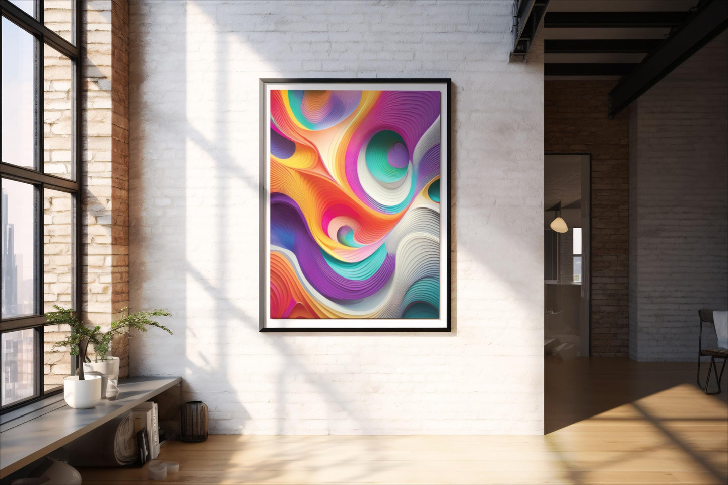 Regenbogen-Böen, Design, Poster, Kunst, Druck, Illustration, abstrakt, Wellen, bunt, Wandkunst, Kunstdruck, Büro, Zuhause, exklusiv, modern