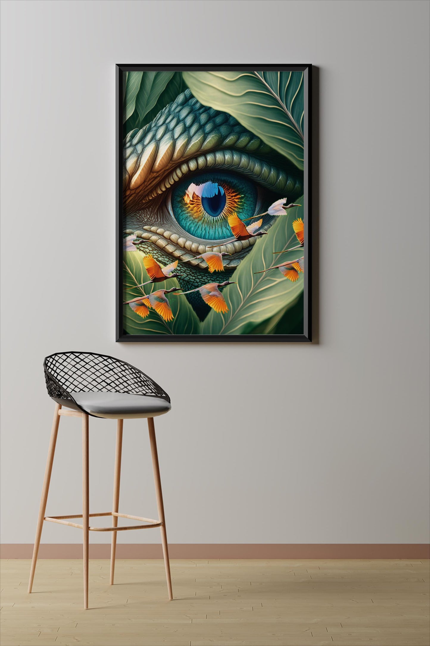 Paradiesvögel & Echse, Design, Poster, Kunst, Druck, Wanddekor, Illustration, Interior, Wandkunst, Kunstdruck, Büro, Zuhause, exklusiv, modern