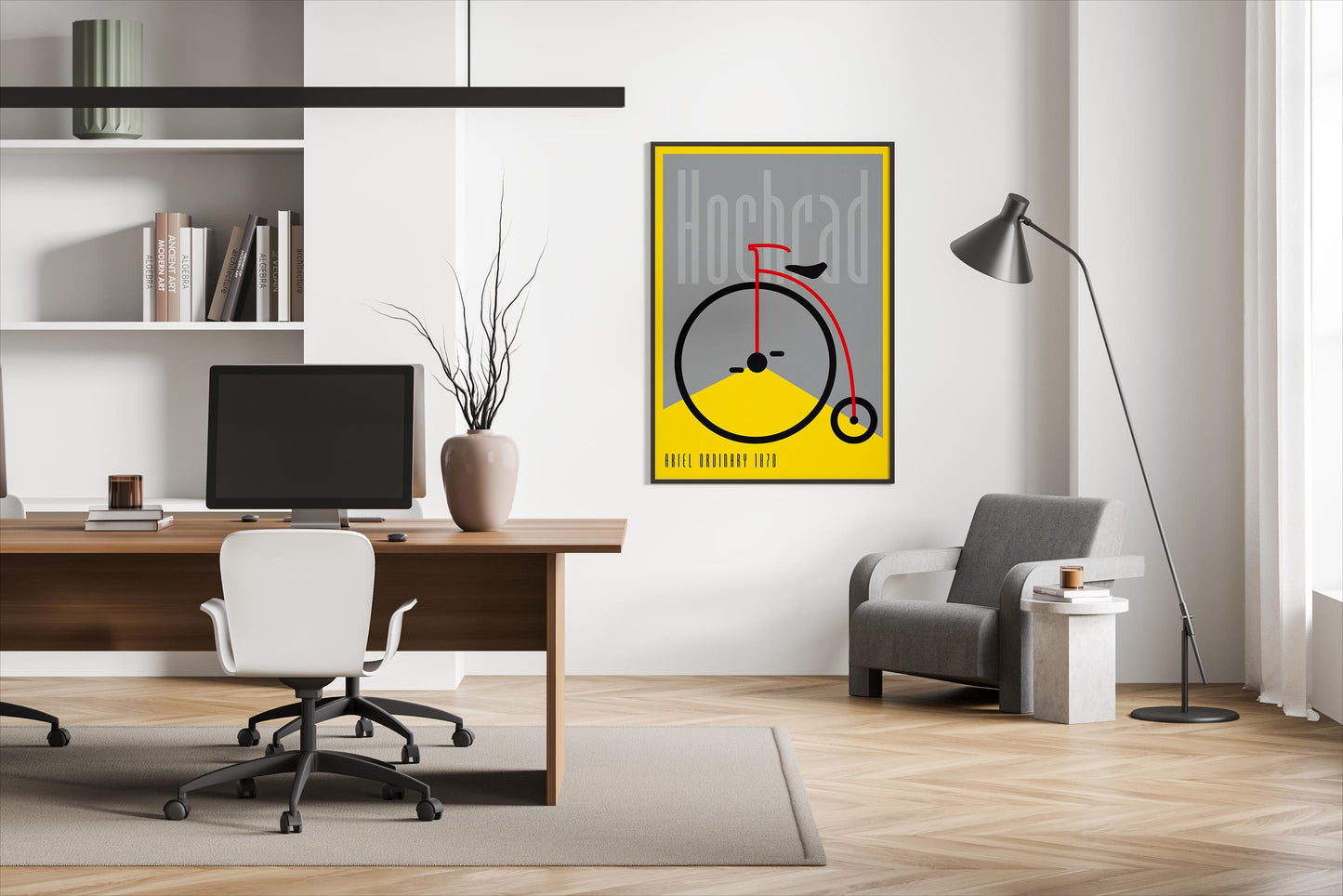 Hochrad Ariel, Design, Poster, Kunst, Druck, Wanddekor, minimalistisch, Grafik, Interior, Wandkunst, Kunstdruck, Büro, Zuhause, exklusiv, modern