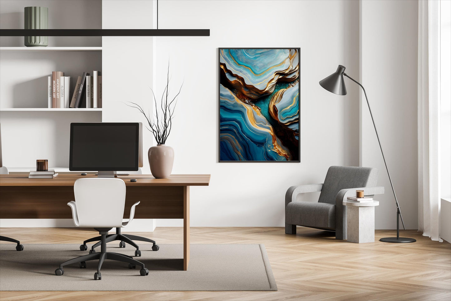 Blaues Delta, Design, Poster, Kunst, Druck, Wanddekor, topographisch, Interieur, Wandkunst, Kunstdruck, Büro, Zuhause, exklusiv, modern