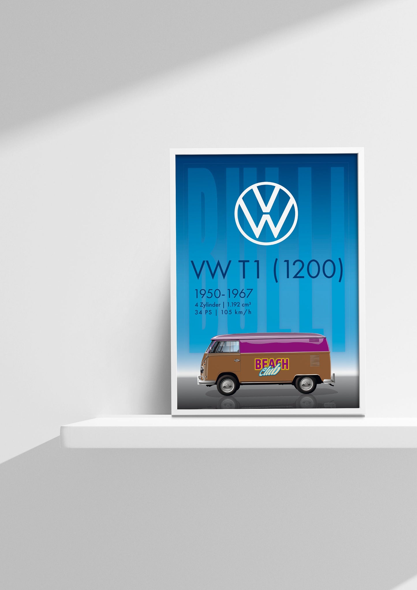 VW Bulli, Design, Poster, Kunst, Druck, Wanddekor, minimalistisch, Grafik, Interior, Wandkunst, Kunstdruck, Büro, Zuhause, exklusiv, modern