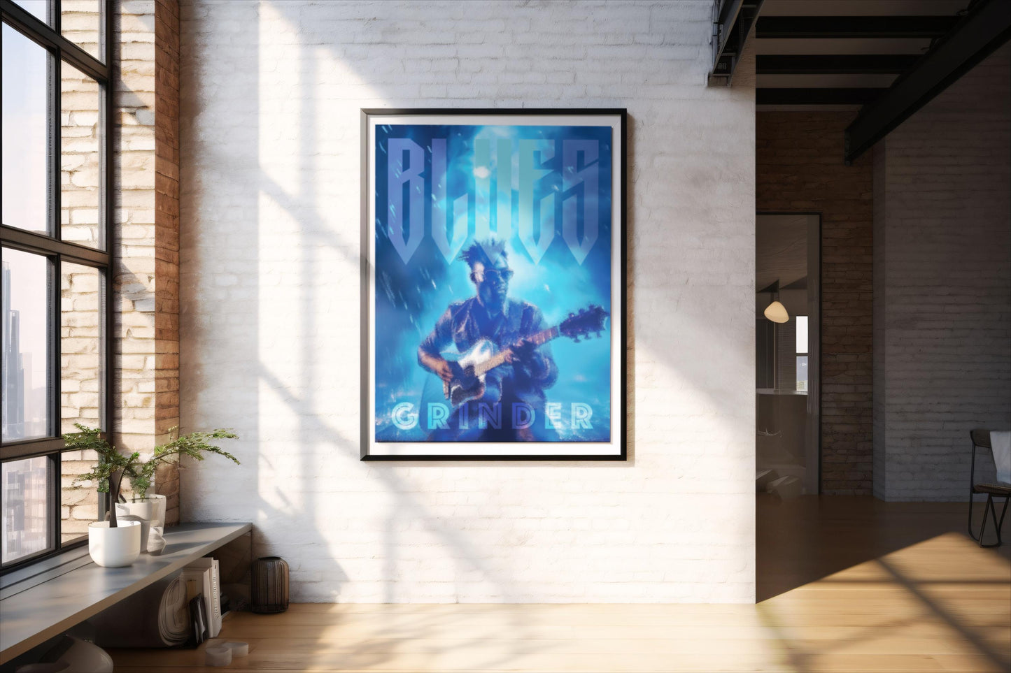 Blues Grinder, Design, Poster, Kunst, Druck, Wanddekor, Illustration, Interieur, Wandkunst, Kunstdruck, Büro, Zuhause, exklusiv, modern