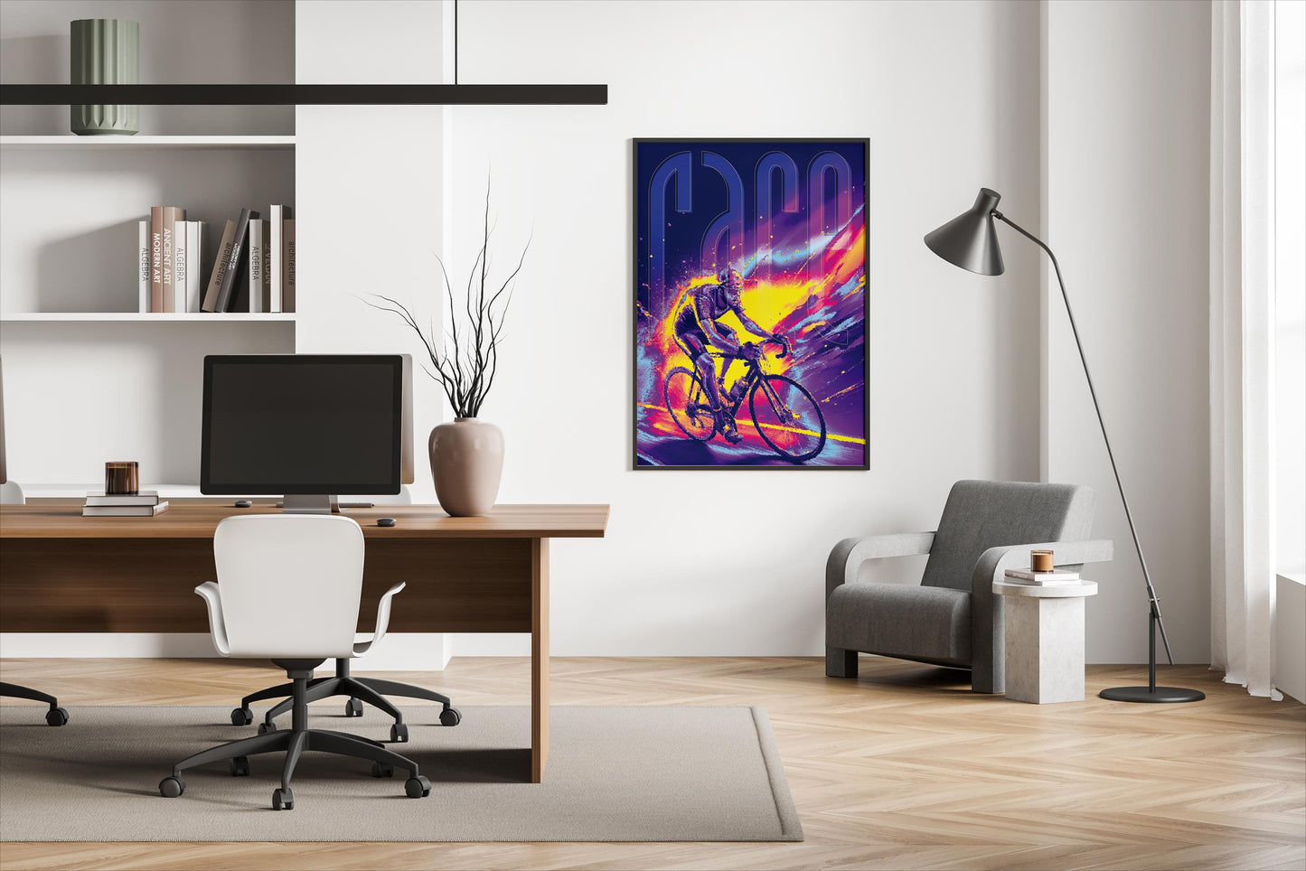 Rennen, Bicycle, Fahrrad, Design, Poster, Kunst, Druck, Wanddekor, Illustration, Interior, Fahrrad, Büro, Zuhause, exklusiv, modern