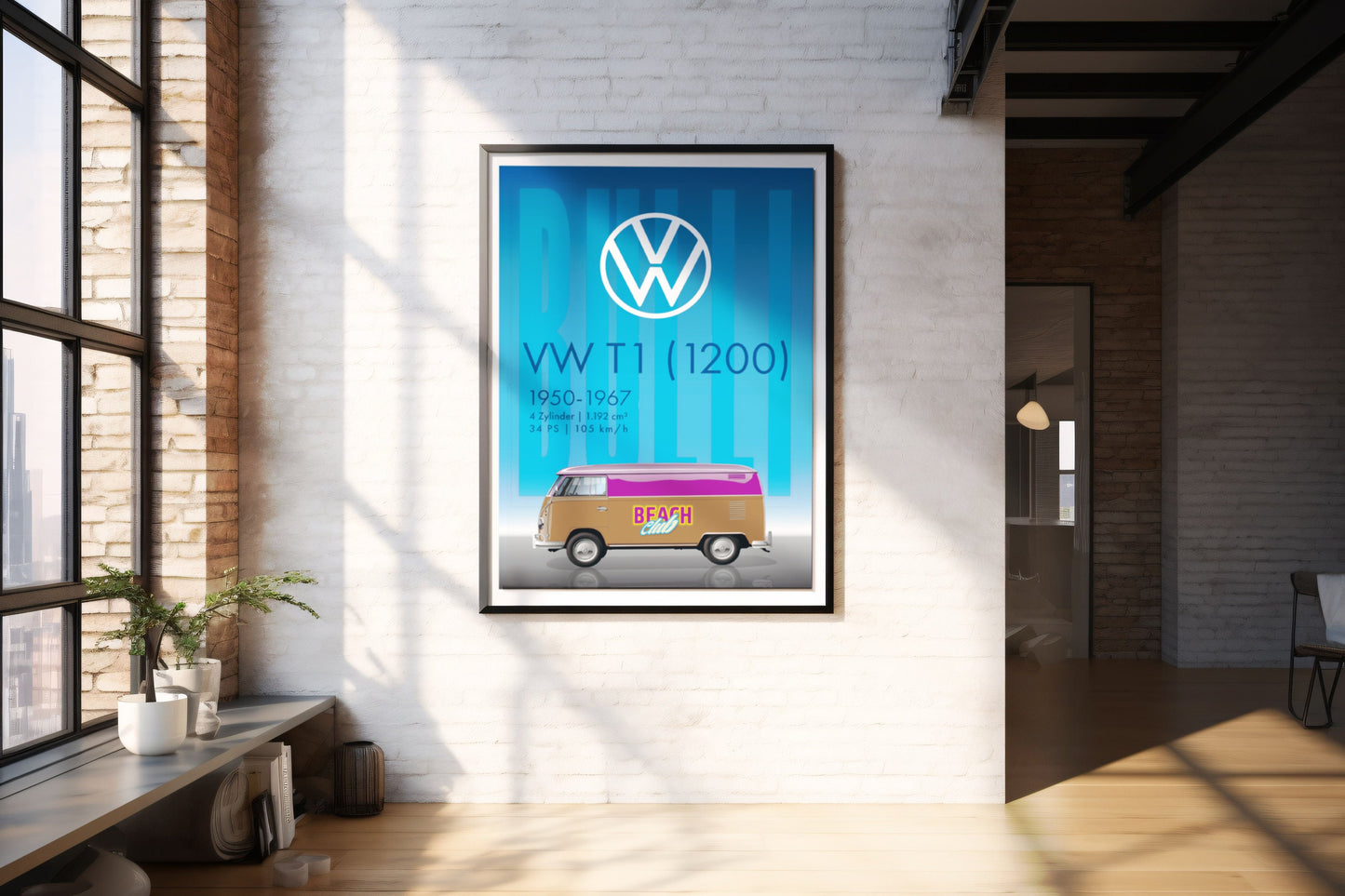 VW Bulli, Design, Poster, Kunst, Druck, Wanddekor, minimalistisch, Grafik, Interior, Wandkunst, Kunstdruck, Büro, Zuhause, exklusiv, modern