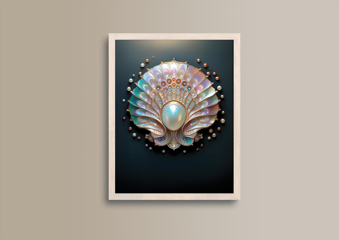 Perlmutt-Fächer, Design, Poster, Kunst, Druck, Wanddekor, minimalistisch, grafisch, Interior, Wandkunst, Kunstdruck, Büro, Zuhause, exklusiv, modern