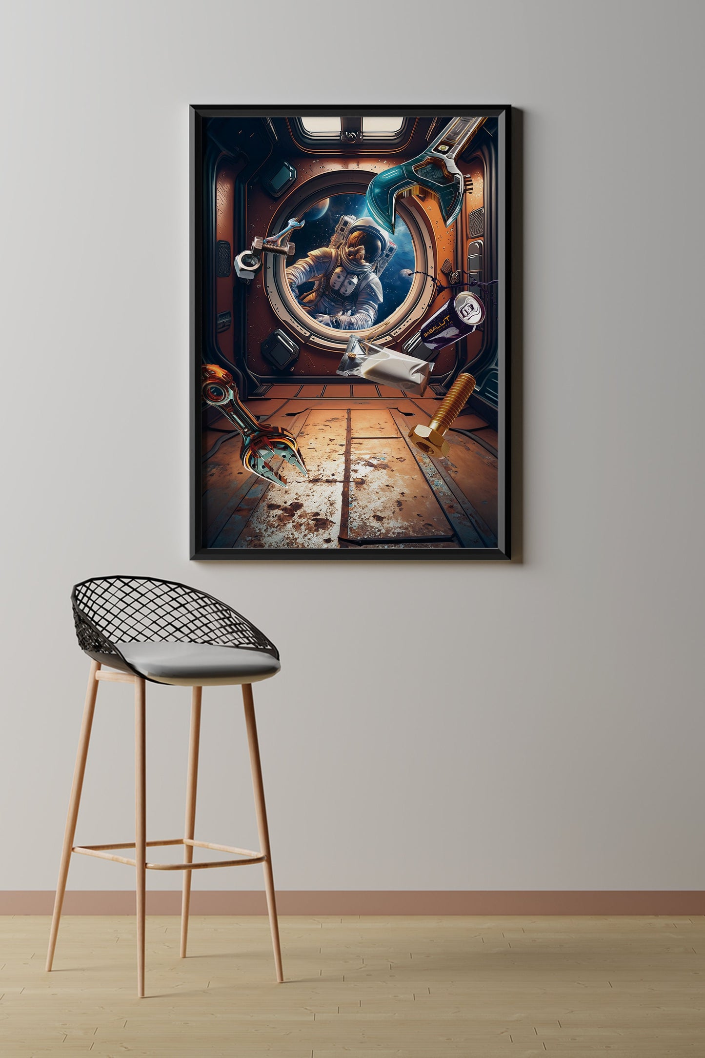 Astronaut, Design, Poster, Kunst, Druck, Wanddekor, minimalistisch, Grafik, Interior, Wandkunst, Kunstdruck, Büro, Zuhause, exklusiv, modern