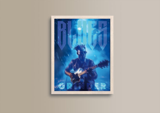 Blues Grinder, Design, Poster, Kunst, Druck, Wanddekor, Illustration, Interieur, Wandkunst, Kunstdruck, Büro, Zuhause, exklusiv, modern