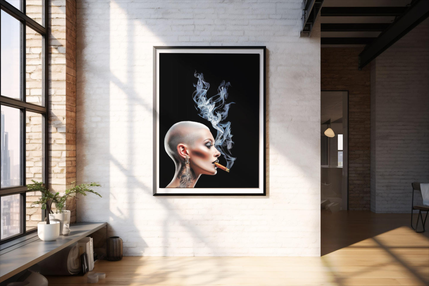 frau raucht Zigarre, Portrait, Poster, Kunst, Druck, Bild, Illustration, Interior, Wandkunst, Kunstdruck, Empowerment, Rauch, exklusiv, modern