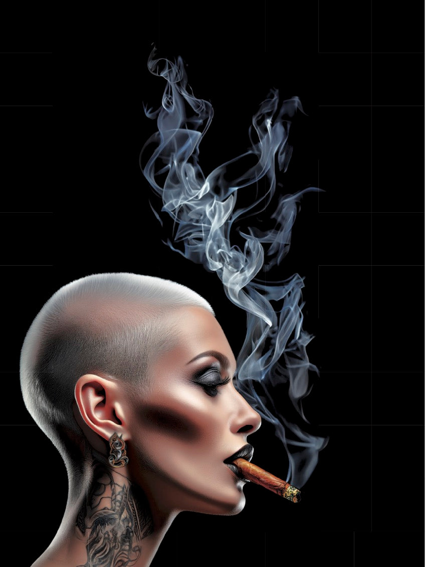 frau raucht Zigarre, Portrait, Poster, Kunst, Druck, Bild, Illustration, Interior, Wandkunst, Kunstdruck, Empowerment, Rauch, exklusiv, modern