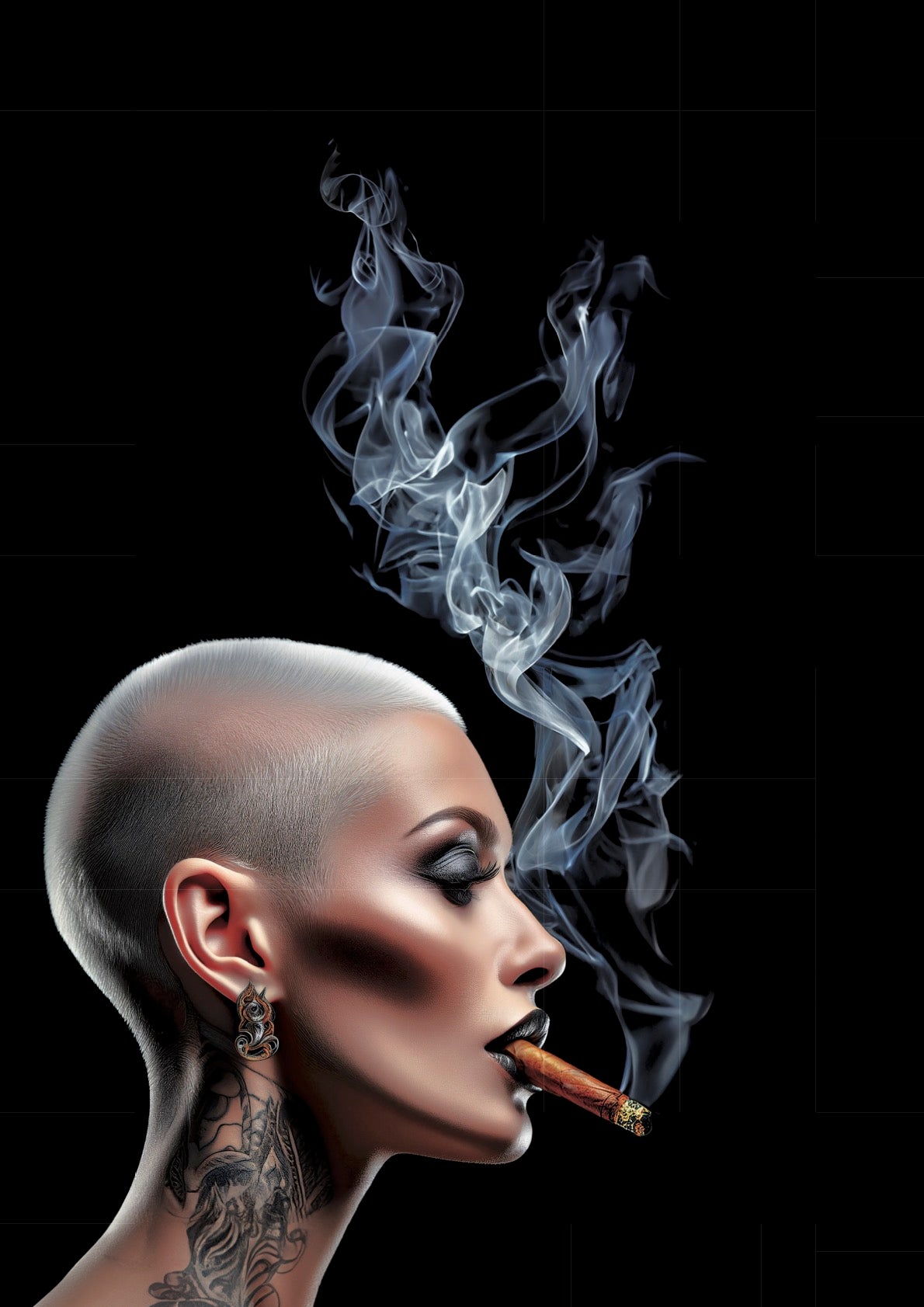 frau raucht Zigarre, Portrait, Poster, Kunst, Druck, Bild, Illustration, Interior, Wandkunst, Kunstdruck, Empowerment, Rauch, exklusiv, modern