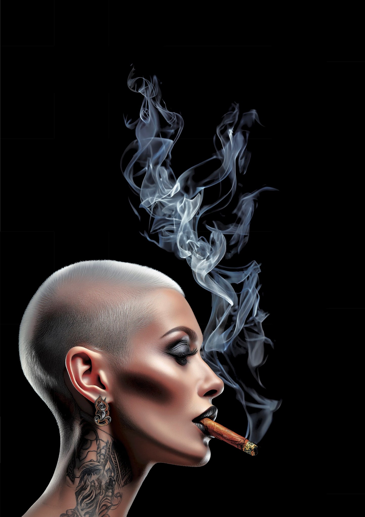 frau raucht Zigarre, Portrait, Poster, Kunst, Druck, Bild, Illustration, Interior, Wandkunst, Kunstdruck, Empowerment, Rauch, exklusiv, modern