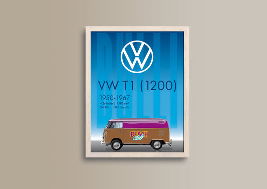 VW Bulli, Design, Poster, Kunst, Druck, Wanddekor, minimalistisch, Grafik, Interior, Wandkunst, Kunstdruck, Büro, Zuhause, exklusiv, modern
