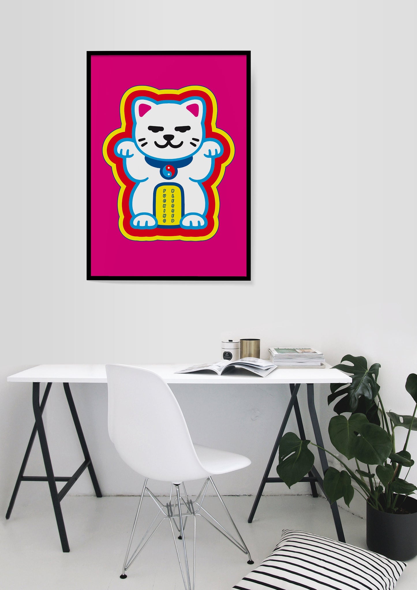 blessed times 2, pink, Maneki-Neko, maneki neko, Kunstdruck, Stilvolles minimalistisches Poster für Haus & Büro Dekor, Trendy Moderne Wand Kunst Geschenk