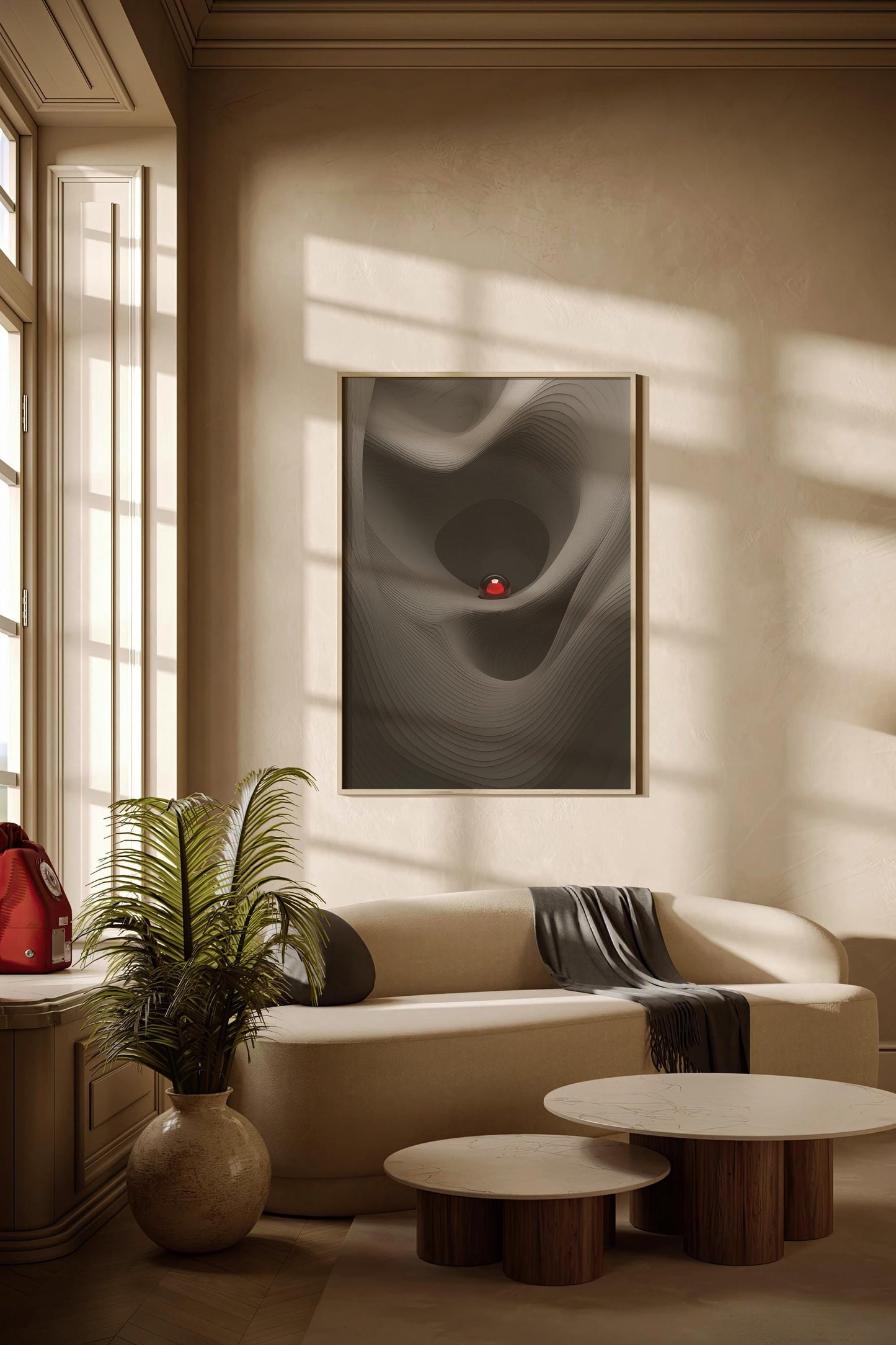 Rotes Refugium Kunstposter, Topografisches Design für Innenwanddekor, Ideales Geschenk für Kunstbegeisterte und Home Offices