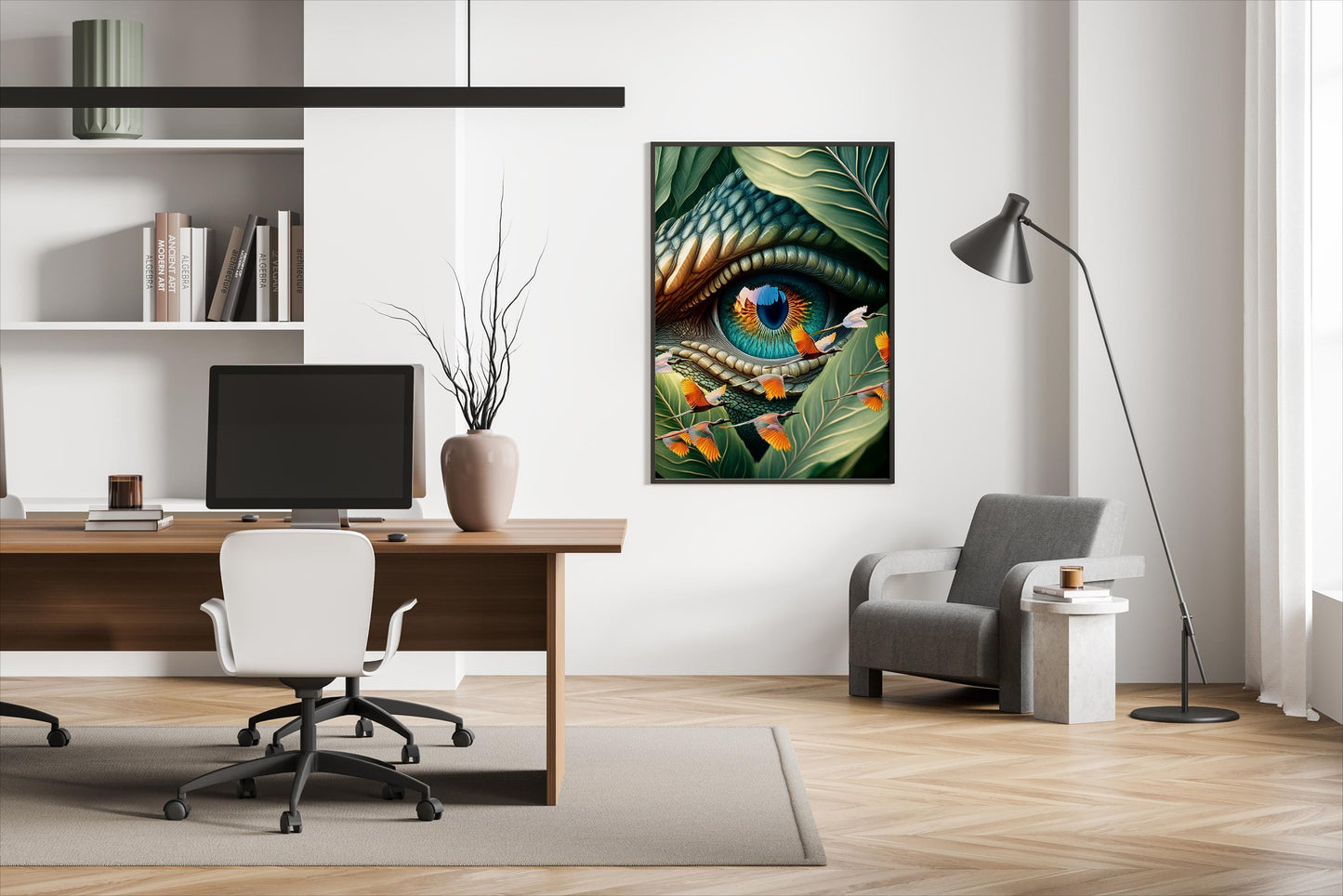 Paradiesvögel & Echse, Design, Poster, Kunst, Druck, Wanddekor, Illustration, Interior, Wandkunst, Kunstdruck, Büro, Zuhause, exklusiv, modern