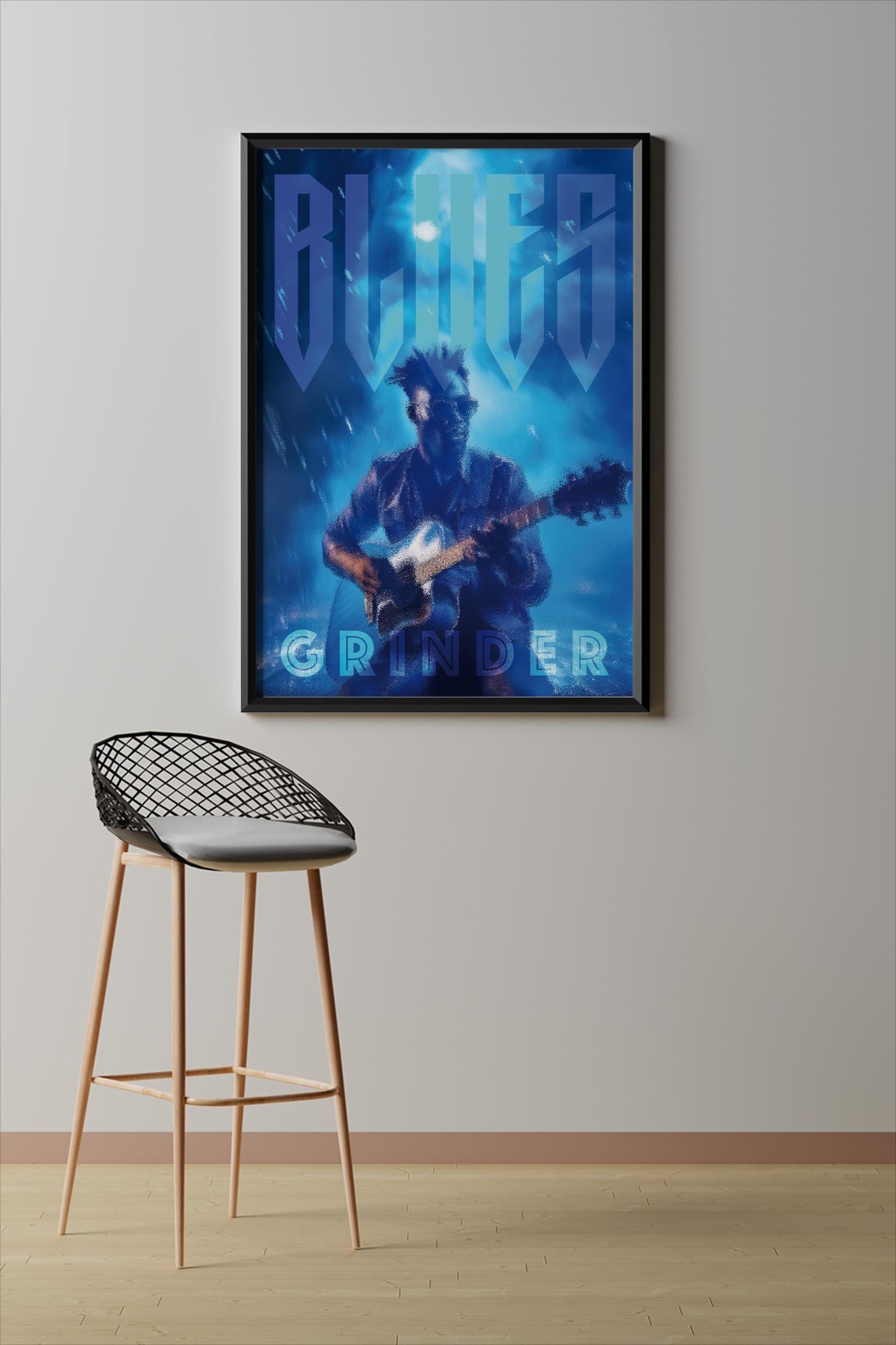 Blues Grinder, Design, Poster, Kunst, Druck, Wanddekor, Illustration, Interieur, Wandkunst, Kunstdruck, Büro, Zuhause, exklusiv, modern