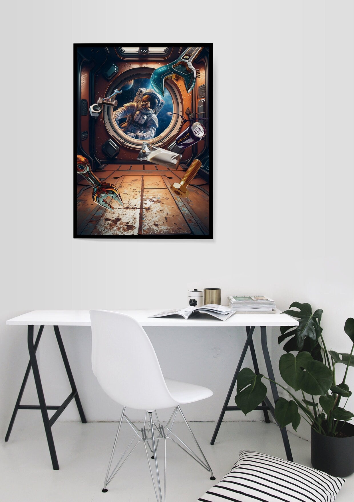 Astronaut, Design, Poster, Kunst, Druck, Wanddekor, minimalistisch, Grafik, Interior, Wandkunst, Kunstdruck, Büro, Zuhause, exklusiv, modern