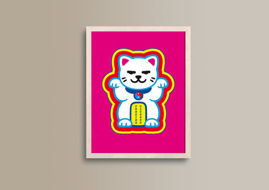 blessed times 2, pink, Maneki-Neko, maneki neko, Kunstdruck, Stilvolles minimalistisches Poster für Haus & Büro Dekor, Trendy Moderne Wand Kunst Geschenk