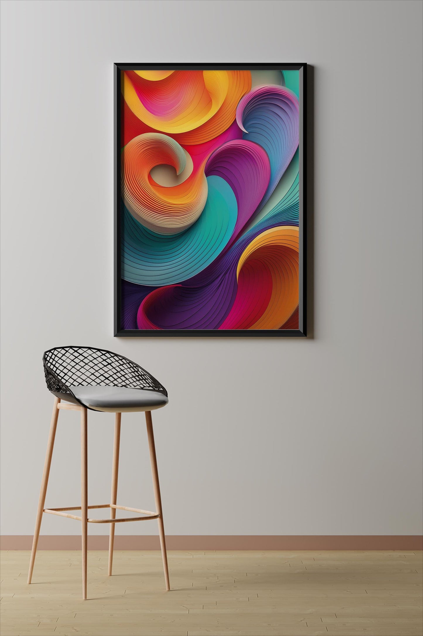 Regenbogen-Wellen, Design, Poster, Kunst, Druck, Wand-Dekor, Illustration, Interior, Wandkunst, Kunstdruck, Büro, Zuhause, exklusiv, modern